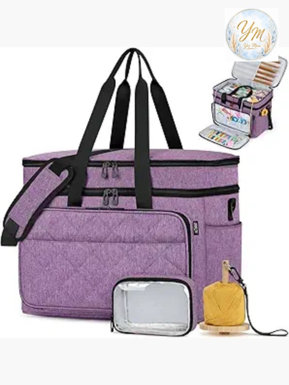 Large Crochet Yarn Storage Tote with Wrist Holder, Waterproof Knitting Bag